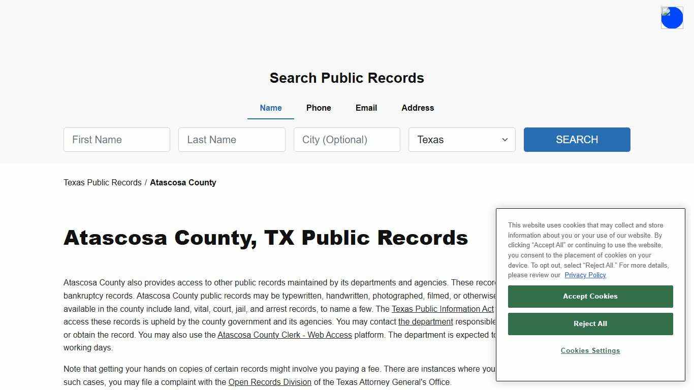 Atascosa County, TX Public Court, Arrest and Inmate Records - ThePublicIndex